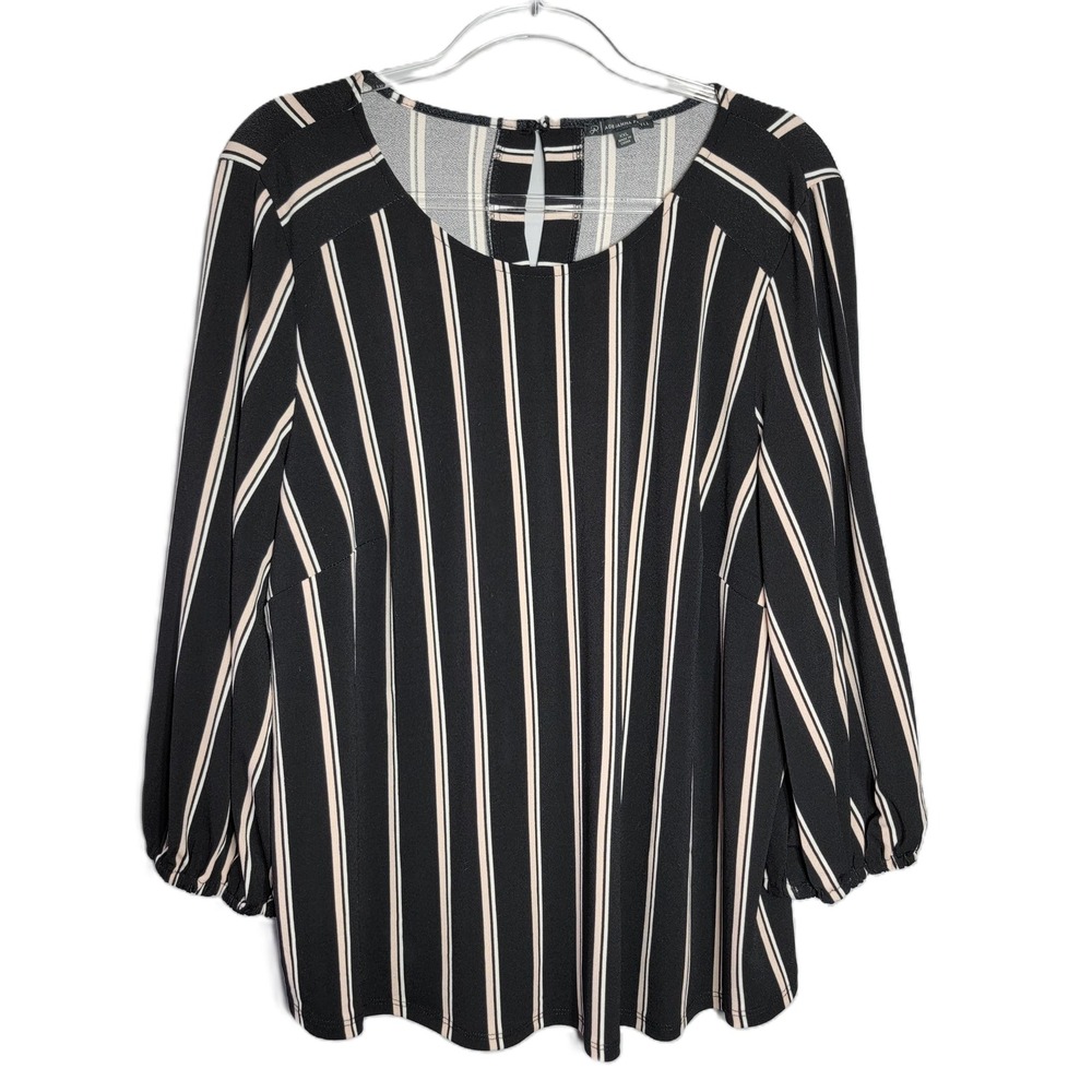 Adrianna Papell Womens Striped Keyhole Neck Long Sleeve Blouse Top Plus Size XXL